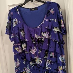 🍓2/$10🍓😃❕Lovely floral Apt 9 layered top ruffle deep bluish purple blouse
